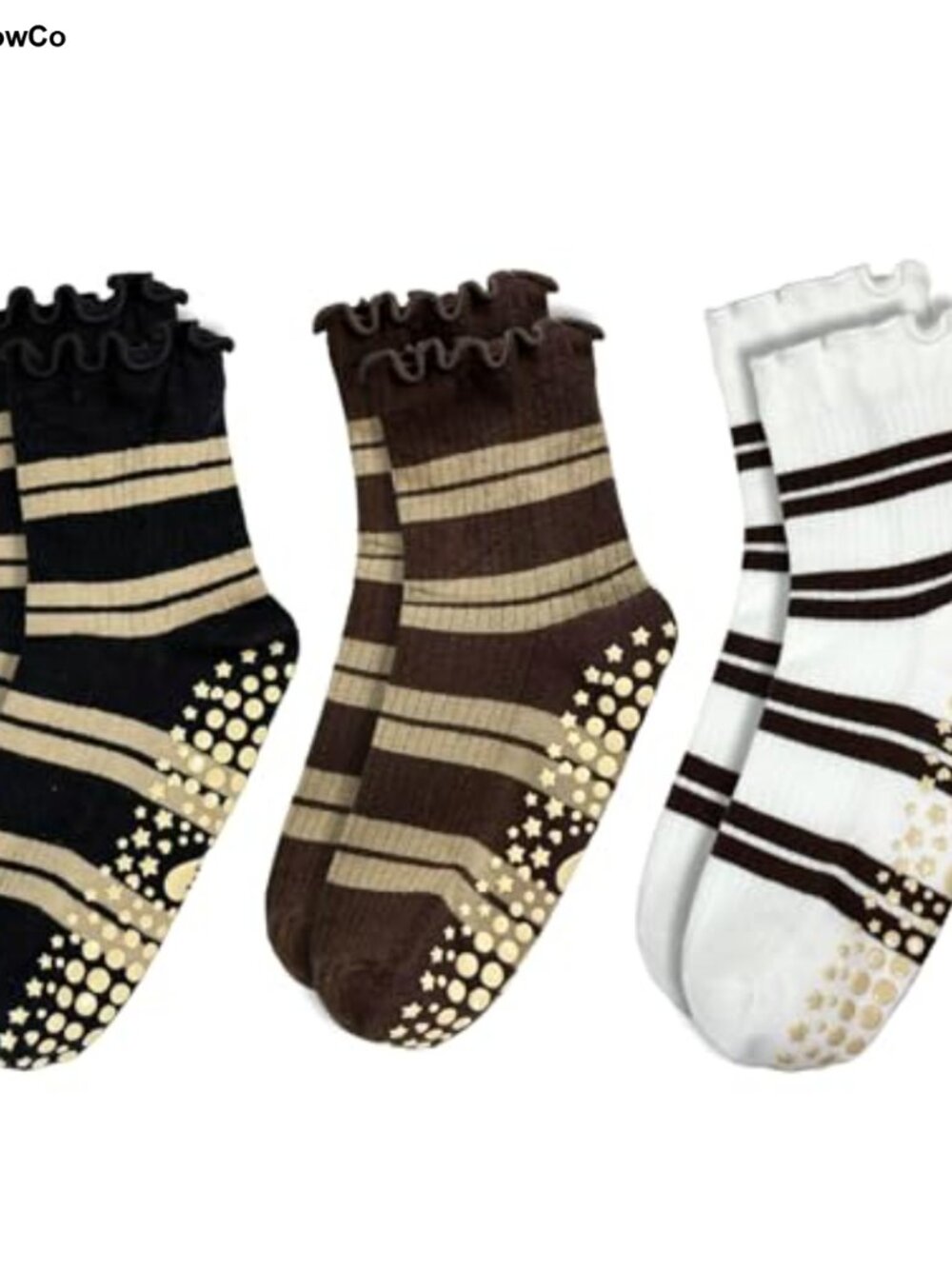Striped Non Slip Grip Yoga Socks 3 Pairs Cotton Pilates Barre Crew Womens